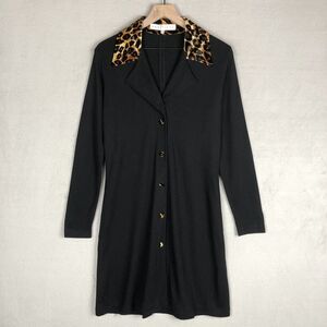 VTG VAN TISSE 100% Wool Sweater Long Jacket Sz M Knit Coat Animal Collar Buttons